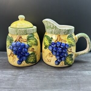 Panware Home Essentials Grapevine Creamer And Sugar With Lid Yellow Green